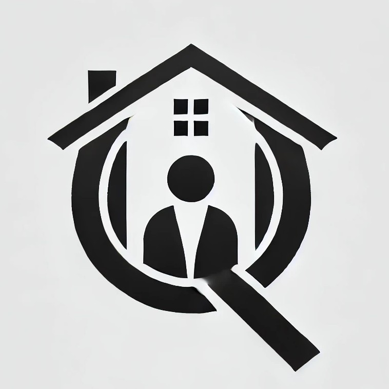 logo förstoringsglas runt hus och besiktningsman